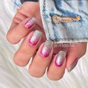 Color Street Vegas Vixen Pink and Silver Glitter Ombre Set Nail Polish Strips